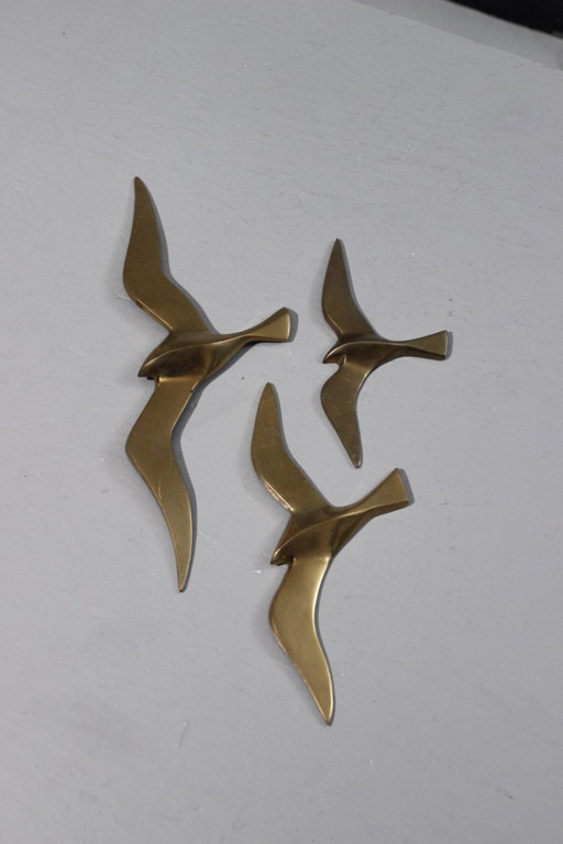 Wall decoration vintage sculptures swallows brass design 1960s