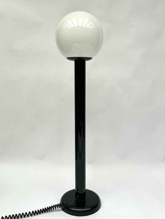 Image 1 of Black Woja Holland Space Age Floor Lamp with Opaline Globe – 1970s 80s Vintage