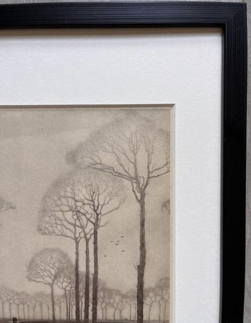 Jan Mankes 1889-1920 / Heliogravure Bomenrij 1927 – lithos zeefdrukken, Paper (photo 2 of 7)