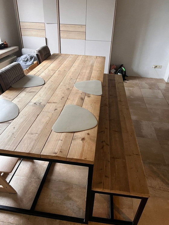 Image 1 of Pure Wood Design - Scaffolding Wood Table Black Frame with Bench 260cm