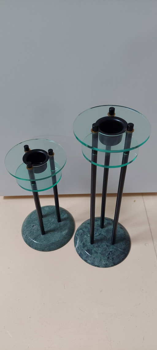 Vintage postmodern milano kandelaars, set van 2 stuks.