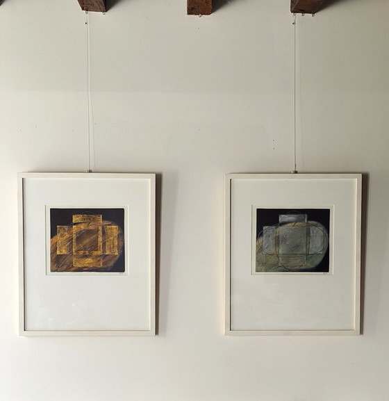 Vintage Zilverkleurige Ets - handgeschilderd - Geometrisch - A.Dombrowsky - 1987, Giclée Prints, Anders (foto 10 van 10)