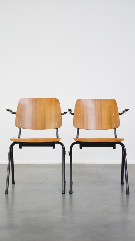 Image 1 of 12 Vintage Dutch Design Marko School/Canteen/Dining Chairs With Armrests