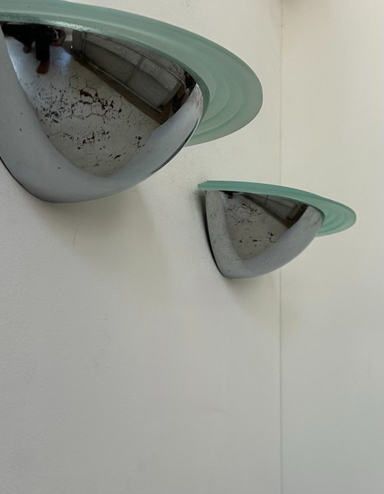 Image 1 of Coppia di applique vintage, cromo e vetro d'altare, Svezia 1970