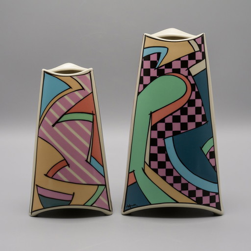 Dorothy Hafner for Rosenthal “Flash” Vase Duo, Germany 1980s Memphis Group Era