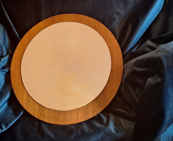 Image 1 of Teak Circular Bevelled Wall Mirror, Denmark 1960s