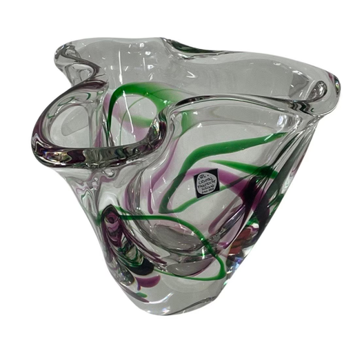 Max Verboeket - Kristalunie Maastricht - Vase with purple and green - Unused, vintage