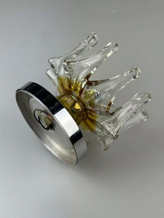 Image 1 of Lámpara de pared de los años 60 y 70, aplique de pared de metal y cristal de Murano, diseño de la era espacial