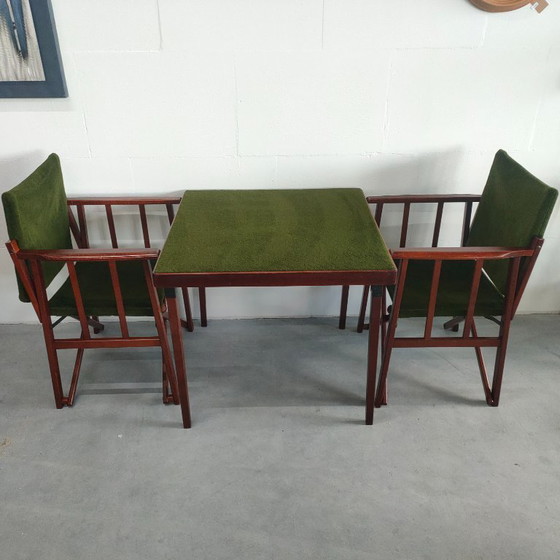 Image 1 of Unique and Rare 1950s Green Brothers 'Foldable' Directors' Chairs Bridge Table Set