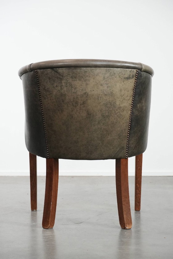 Image 1 of Sedia a vasca/sedia laterale in pelle di mucca e legno con una bellissima combinazione di colori