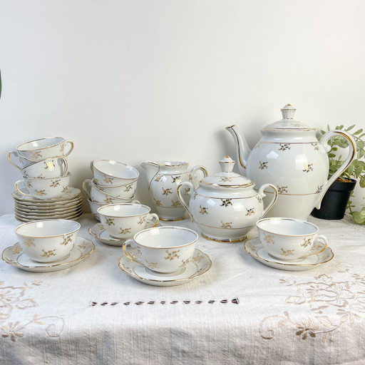 FD Chauvigny Vintage Goudwit porseleinen thee/koffie servies