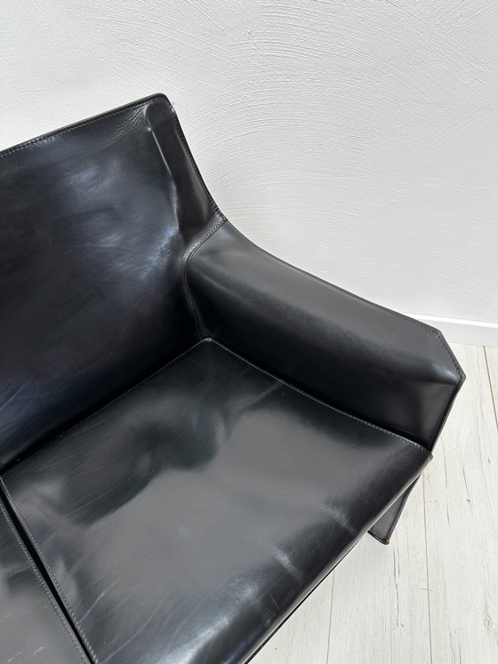 Image 1 of 1980S VINTAGE ITALIAN DESIGNER ‘CAB 414’ 2-SEATER LEATHER SOFA BY MARIO BELLINI FOR CASSINA IN BLACK LEATHER