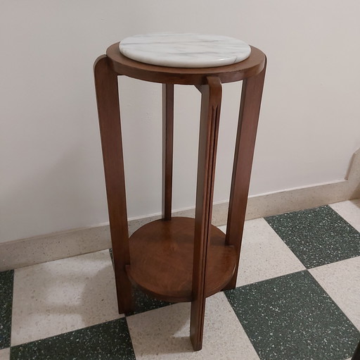 Tavolo con piedistallo in stile art déco in legno con piano in marmo