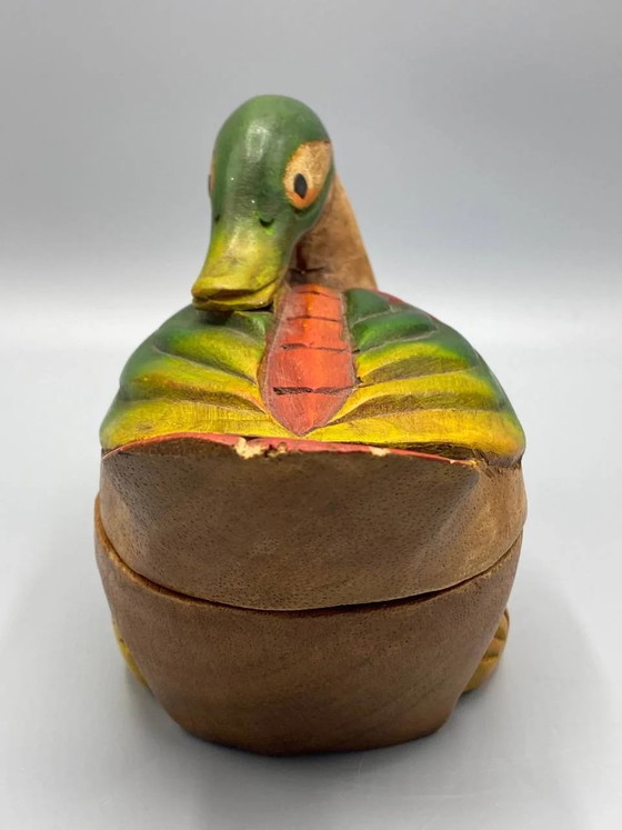 Ambachtelijk handbeschilderde, uit hout gesneden doos in de vorm van een wilde eend – Decoratieve objecten (photo 3 of 8)