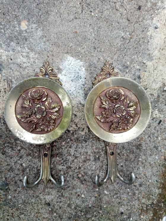 2 grandes patères en laiton Italie vintage, Portemanteaux, Doré (photo 2 sur 9)