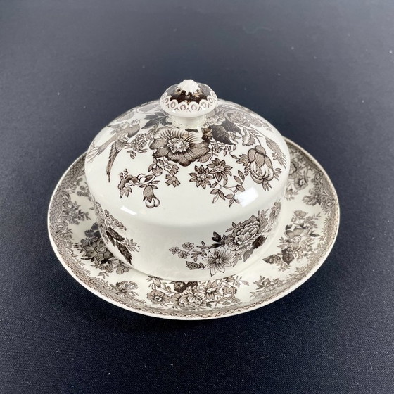 Image 1 of Beurrier en céramique blanche et brune Wedgwood Faisans