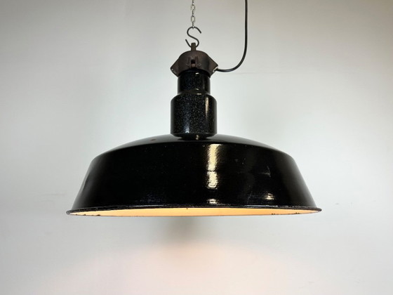 Image 1 of Lampada industriale in smalto nero di metà secolo, anni '50