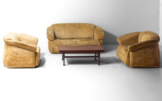 Image 1 of Italienisches Zweisitzer-Sofa aus beigefarbenem Samt, 1970er Jahre