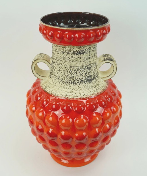 1960s Bay Keramik Vase Bubble Decor Red and Orange Model 65 45 WGP