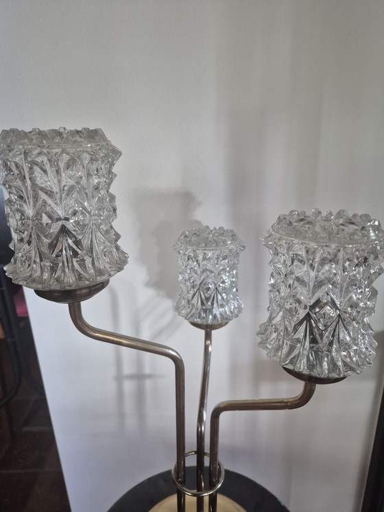 Exclusive Vintage Hollywood Regency Brass & Faceted Glass Table Lamp (3-light), Gold (photo 3 of 6)