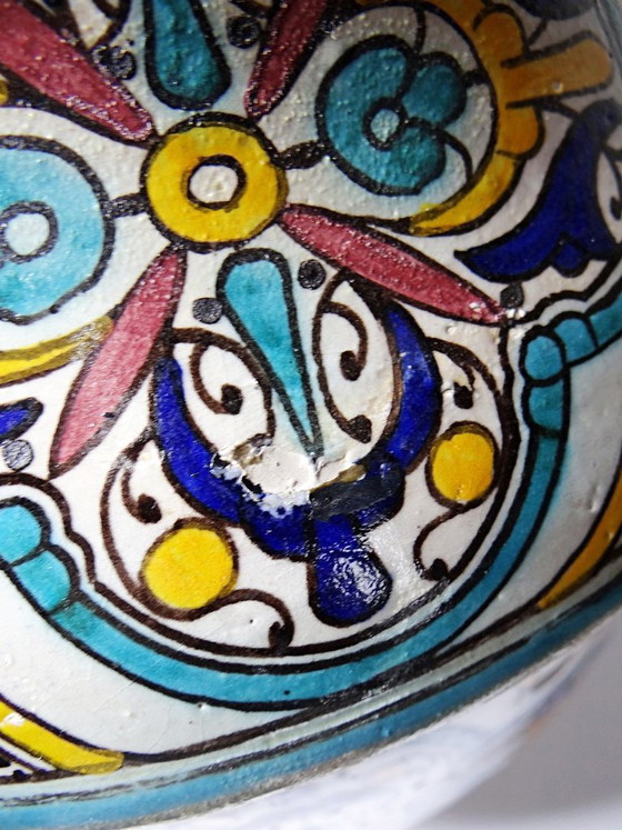 Grote oude Fes Jobbana van polychroom faience, Marokko 20e eeuw – Vintage, Decoratieve objecten, Ceramic (photo 11 of 15)