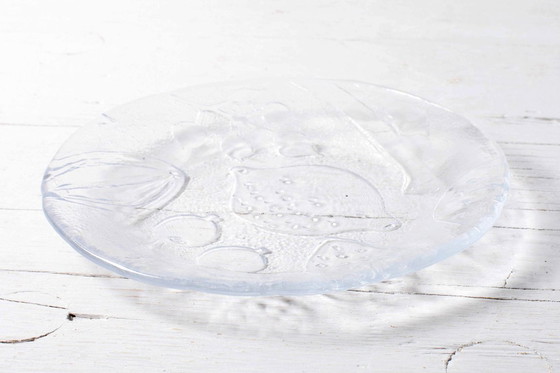 Image 1 of Set of 4 Kosta Boda Tropic Glass Dessert Plates, Scandinavian Fruit Design / 1989