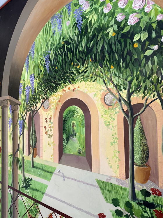 Image 1 of Monumental Mediterranean Trompe-l'Œil Garden Painting – 250 x 200 cm