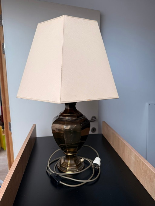 Vintage Maison Le Dauphin Franse Messing Tafellamp – tafellampen, Textile, Brass
