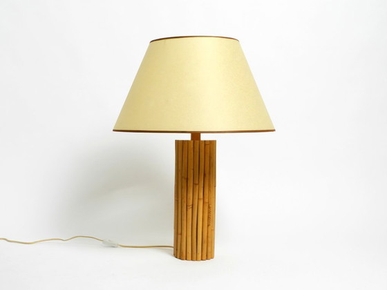 Image 1 of Large beautiful 1970s Italian bamboo table lamp with large oiled paper shade
