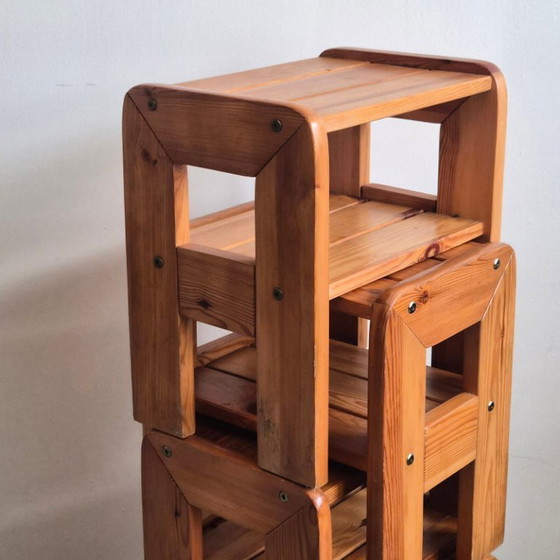 Image 1 of SET OF 4 VINTAGE 1970S PINE SIDE TABLES/BEDSIDE TABLES/LUGGAGE RACK/STOOFS