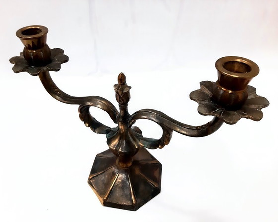 Image 1 of Vintage bronze double candle holder