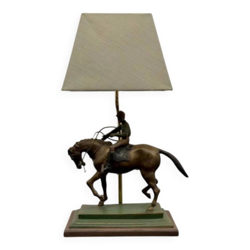 Lampe de table classique anglaise en bronze avec cavalier
