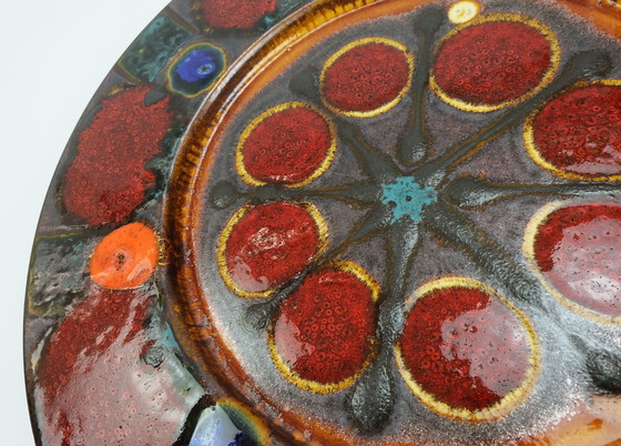 Image 1 of Colorful Vintage 17" Grünstadt Ceramic Platter Plate 1960s 70s Fat Lava