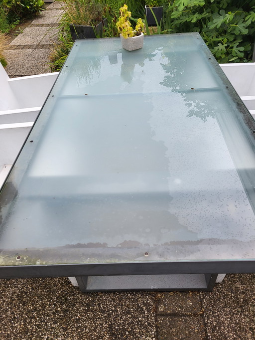 Tuintafel glas en staal