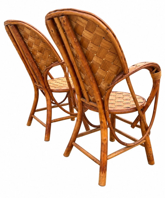 Set da giardino vintage in rattan intrecciato - tavolo rotondo e 4 poltrone – Set da salotto, Bamboo, Wicker (photo 7 of 15)