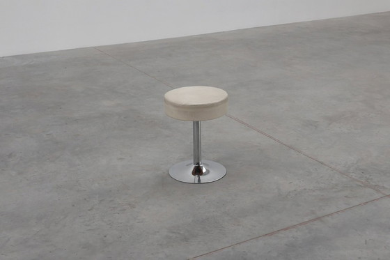 Image 1 of Vintage Mid-century design stool in chrome with white leather seat, 1970s