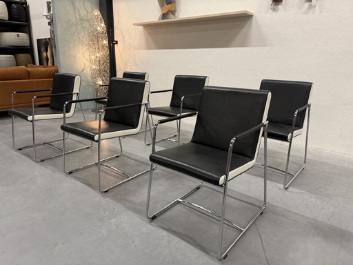 6 sedie da pranzo Leolux Orchid in pelle grigia e nera