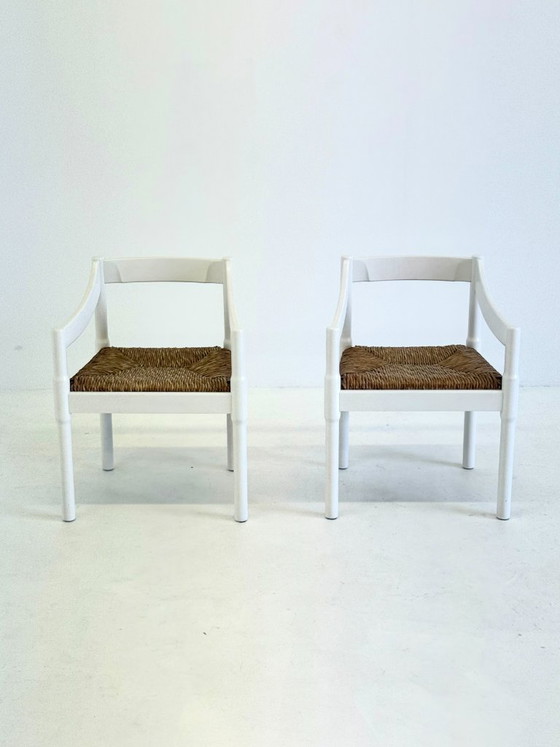 Image 1 of Set of two Carimate chairs by Vico Magistretti in white