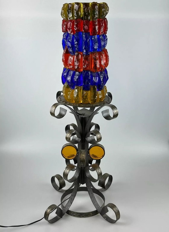 Image 1 of 60er 70er Jahre Brutalistische Stehlampe Eisen & Glas Stehleuchte Mid Century