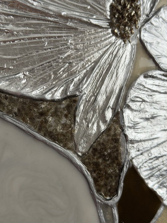 Image 1 of Luxury 3D Silver Flower Wall Art – Resin Mosaic Painting