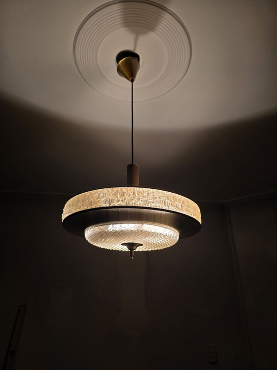 Suspension Herda originale années 60/70, verre bullé, 3x E27, Autre, Doré (photo 4 sur 5)