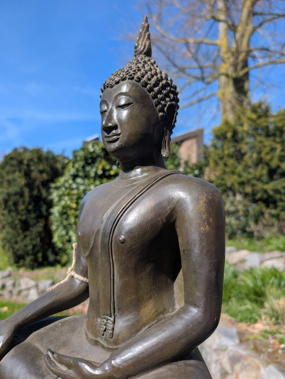 Image 1 of Antique Thai Buddha approx. 150 years old - Bronze with gold remains