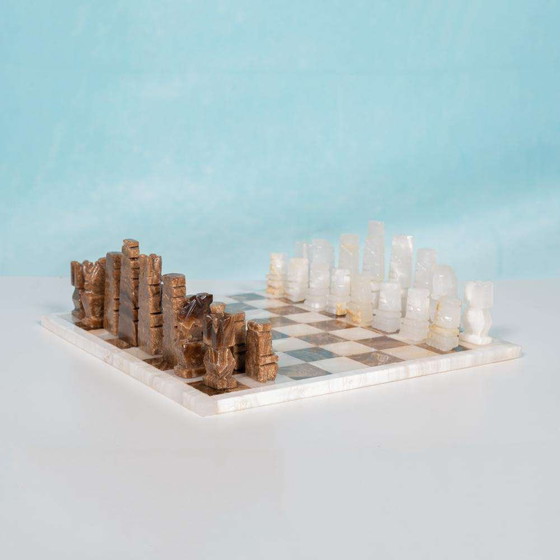 Image 1 of Vintage Natural stone chess game, Midmod onyx chest game