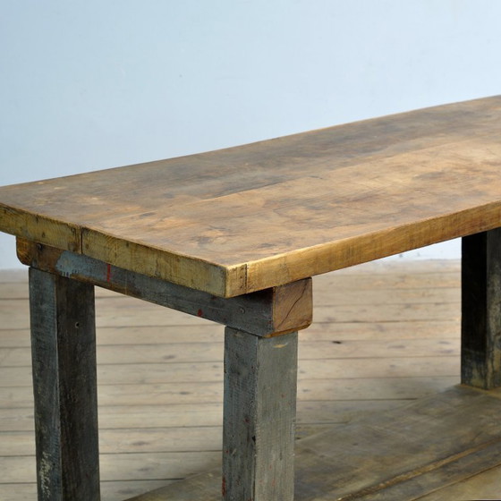 Image 1 of Industriële eikenhouten werktafel, circa 1950