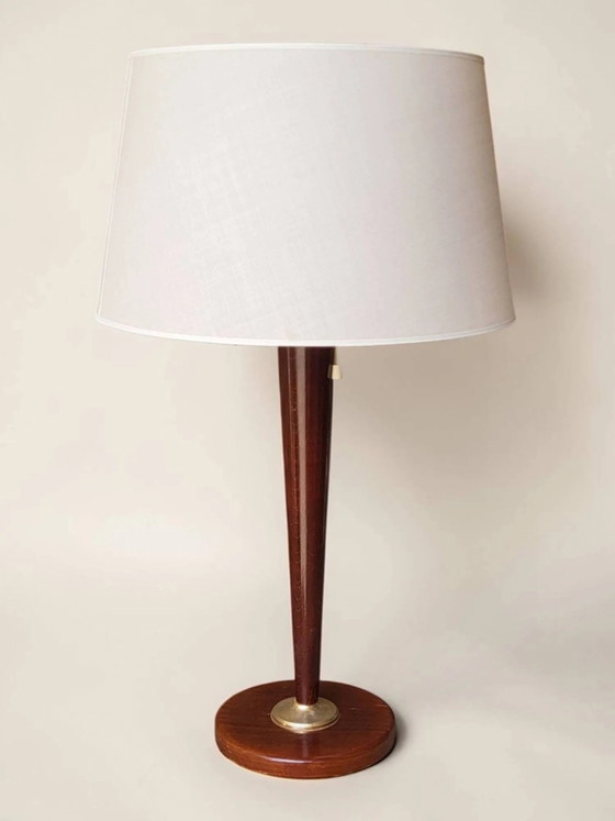 Unilux Design Mazda Lamp 1960s – Table lamps, Wood, Cotton, Mid Century Modern (photo 2 of 11)