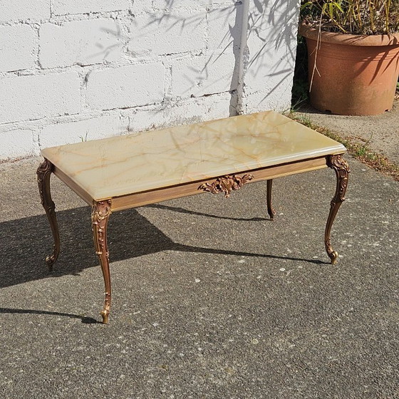 Image 1 of French WHITE Onyx Marble Brass Coffee Table - Style Louis XV 60s
