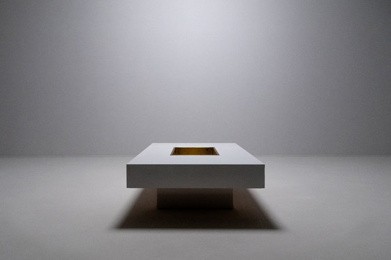 Image 1 of Couchtisch mit integrierter Messingbar von Willy Rizzo, Italien, 1970er Jahre