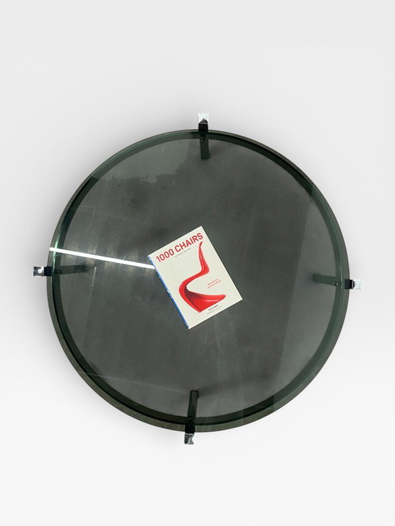 Image 1 of Tavolino da caffè rotondo vintage cromato con piano in vetro fumé