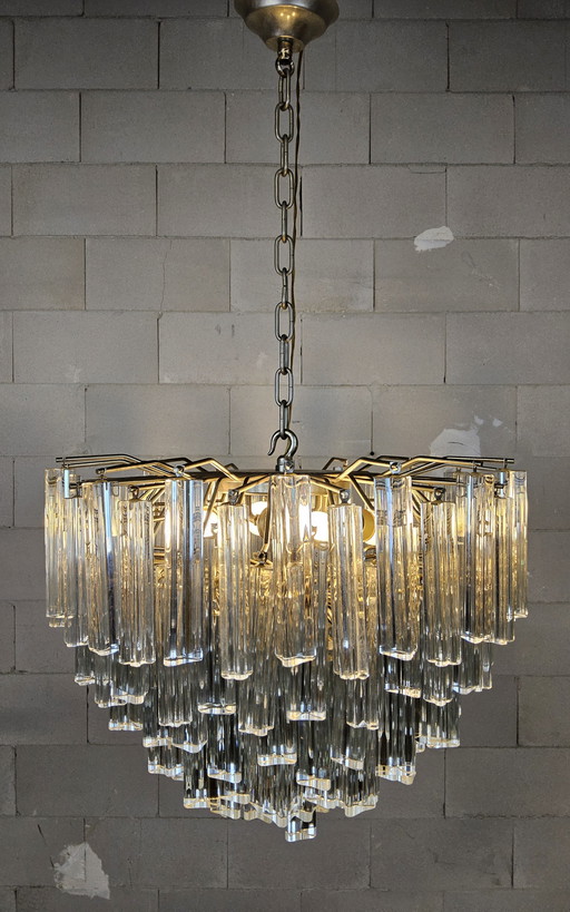 Vintage Itilian crystal chandelier Venini Triedi Murano (60s) tapered crystal chandelier Italian design