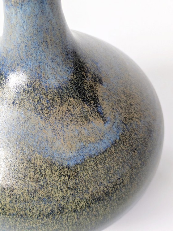 Image 1 of Vintage Seafoam Glaze Ceramic Vase, Balloon Form, Hare’s Fur Style, Midcentury Scandinavian Style